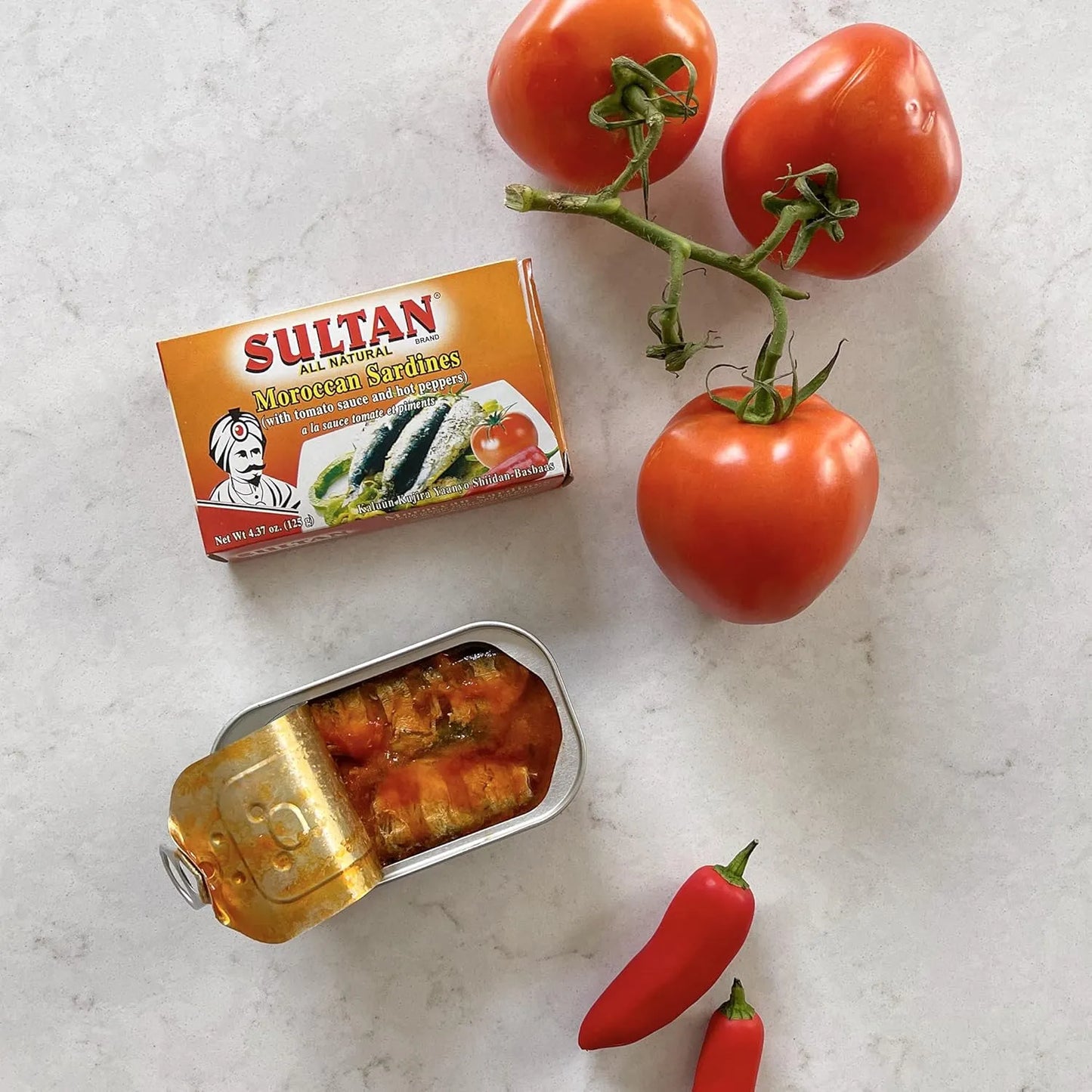 Sultan Moroccan Sardines with Tomato Sauce and Hot Peppers 125g سلطان سردين مغربي
